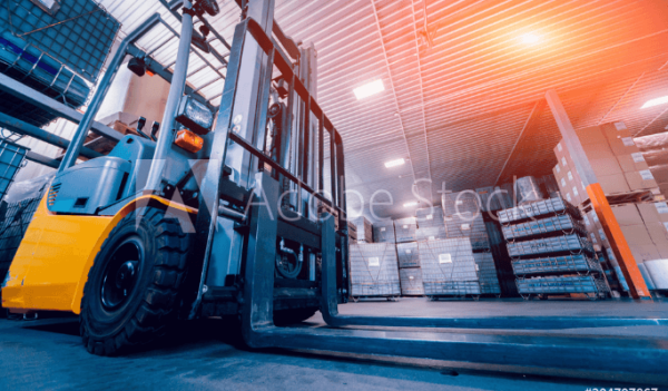 Forklift in a warehouse